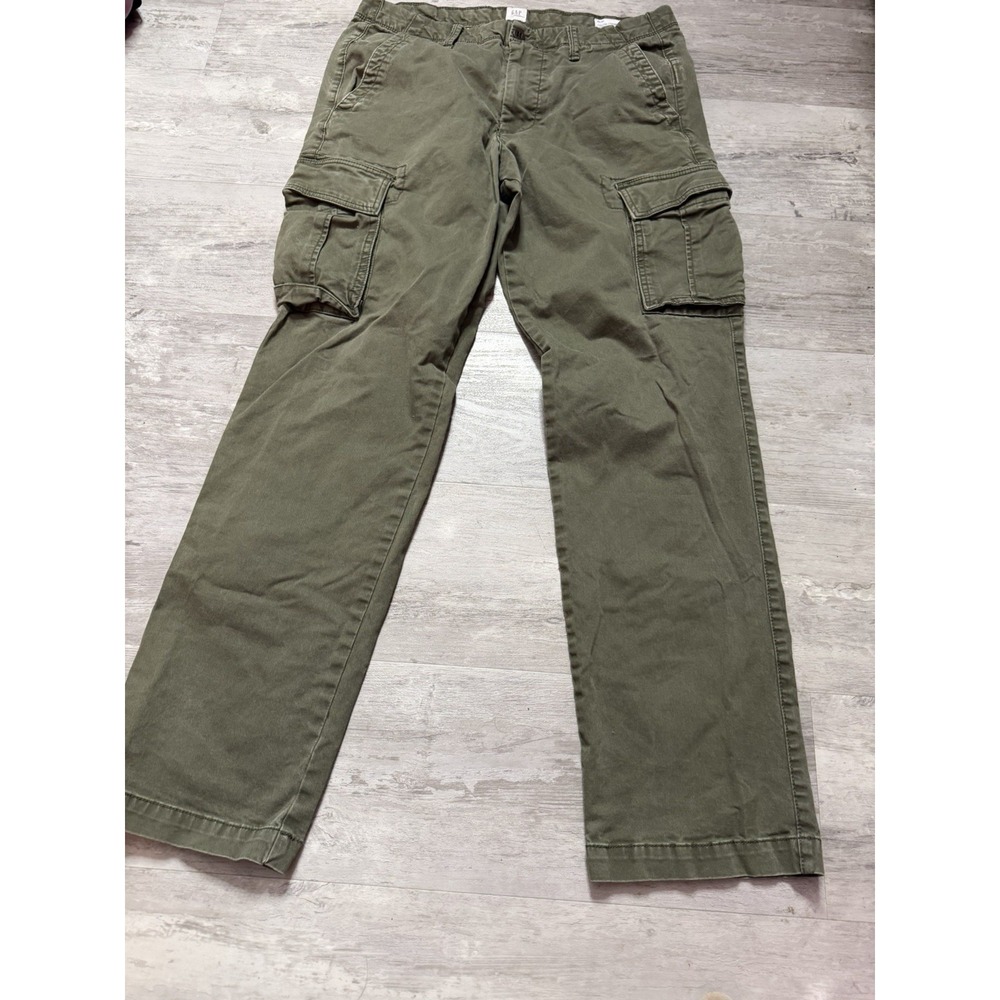 GAP Men Green Straight Fit Cargo Pants 32W Regular Canvas Cotton Pockets A4-0032